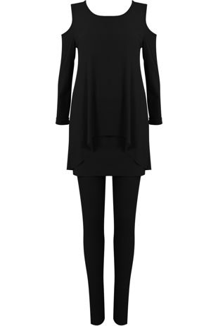 Black Knitted Cold Shoulder Loungwear