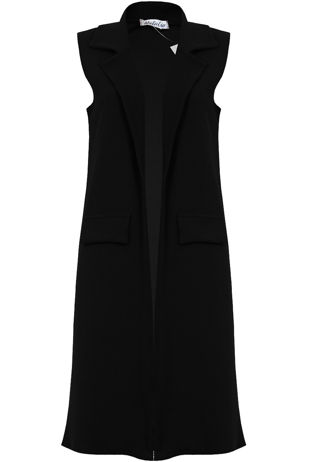 Black Long Open Side Pocketed Gilet 