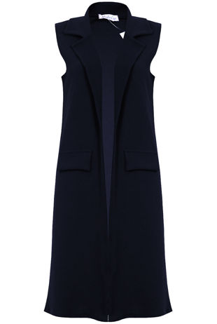 Navy Long Open Side Pocketed Gilet 