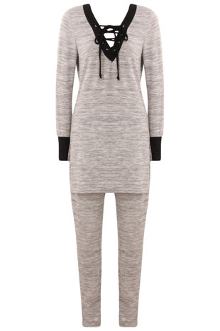 Grey Lightweight Tie Neck Tunic & Trouser Set