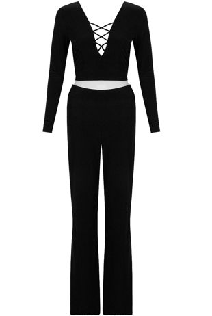 Black Front Cut Out Tops & Palazzo Trouser Set