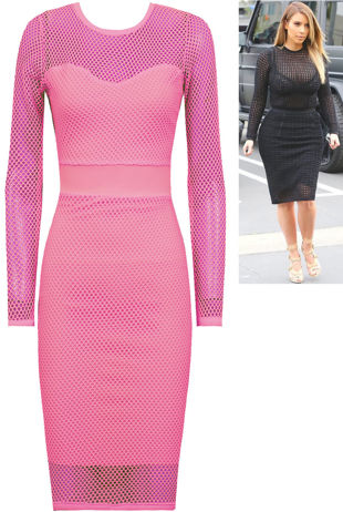 Neon Pink Celebrity Crochet Bodycon Dress