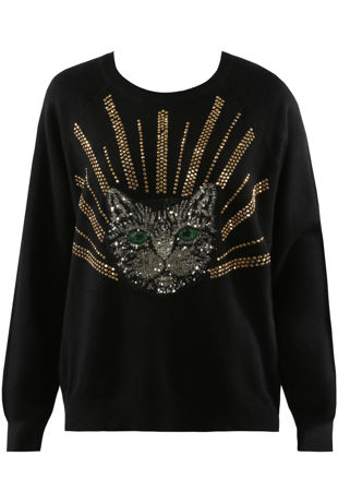 Black Sequin Cat Face Jumper