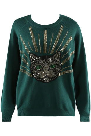 Green Sequin Cat Face Jumper