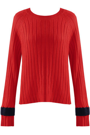 Red Contrast Cuff Jumper