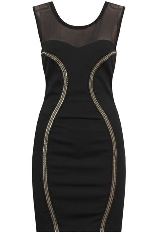 Sequin Textured Netted Bodycon Dress in BLACK-Copy