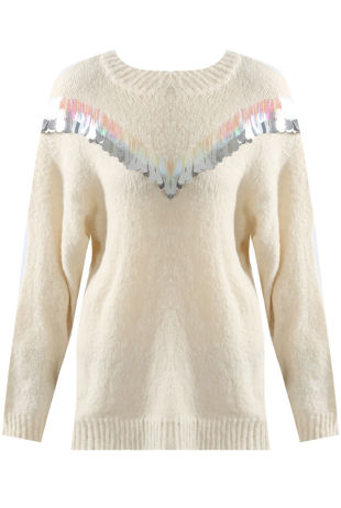 Beige Fins Trim Sweaters