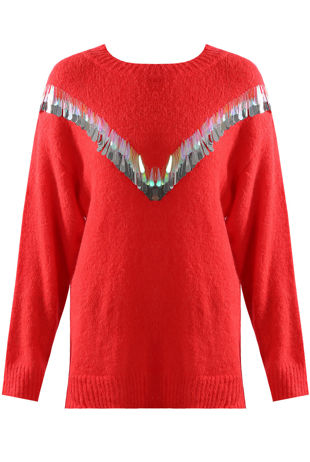 Red Fins Trim Sweaters