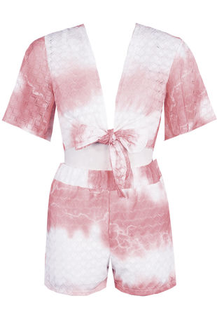 Rose Tie Dye Print Front Knotted Tops & Shorts Set