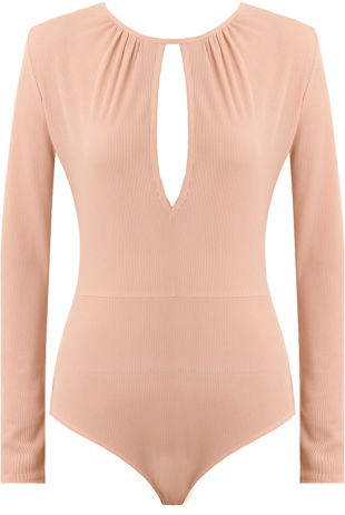 Long Sleeve Key Hole Bodysuit In Silver Pink