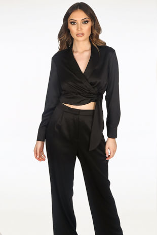 Satin Cropped Blouse In Black