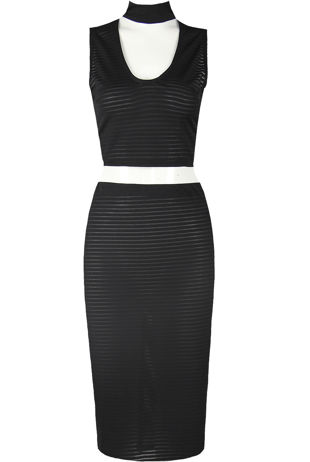 Black Choker Neck Front Cut Out Tops & Skirt Set