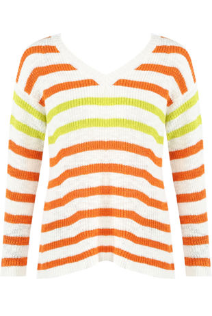 Orange Stripe V Neck Jumper