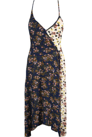 Navy Floral Two Tone Wrap Cami Dress