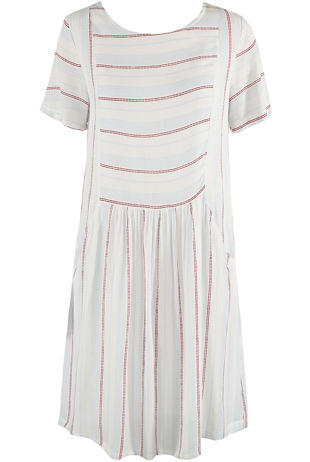 Red Stripes Pleated Shift Dress