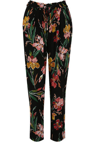Black Viscose Floral Trousers