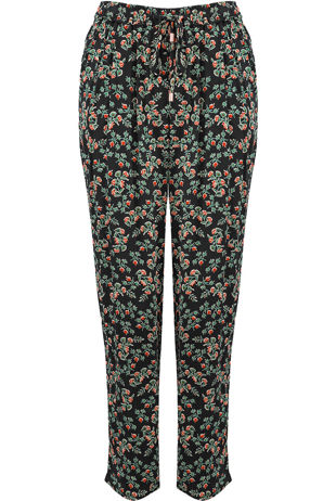 Floral Print Tie Up Trousers in Black