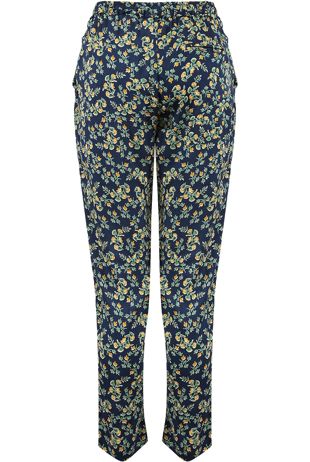 Navy Floral Print Tie Up Trousers