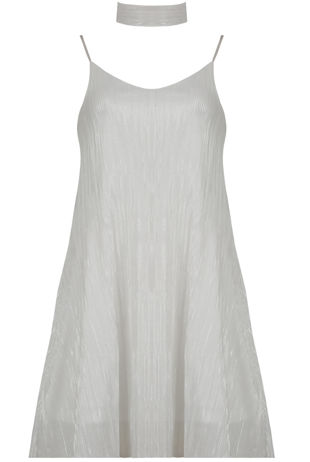 White Pleated Glitter Swing Dress with Matching Choker