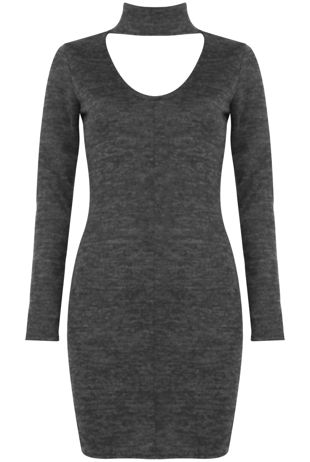 Grey Lurex Choker Neck Bodycon Dress