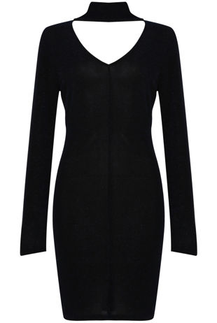 Navy Lurex Choker Neck Bodycon Dress