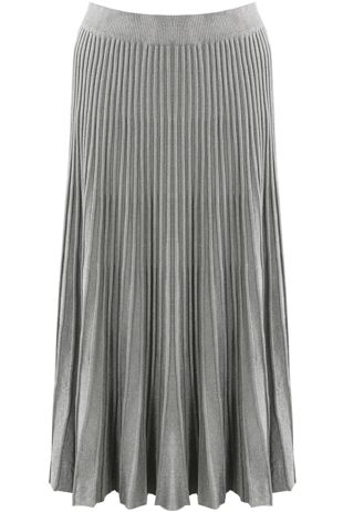 Grey Ribbed Pleated Maxi Skirt 