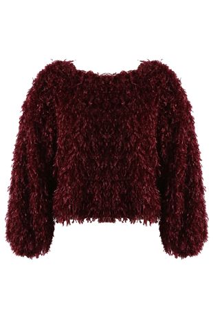 Wine Feather Look Round Neck Top