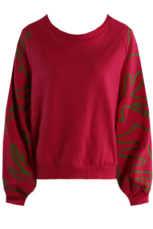 Fuchsia Printed Balloon Sleeve Sweatshirt