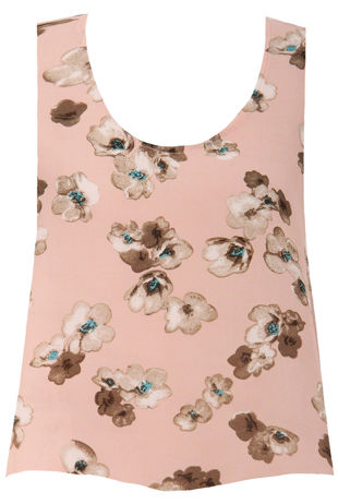 Rose Floral Print Cropped Chiffon Sleeveless Blouse
