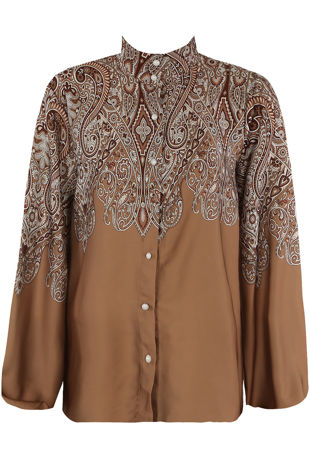 Camel  Paisley Shirt With Balloon Sleeve