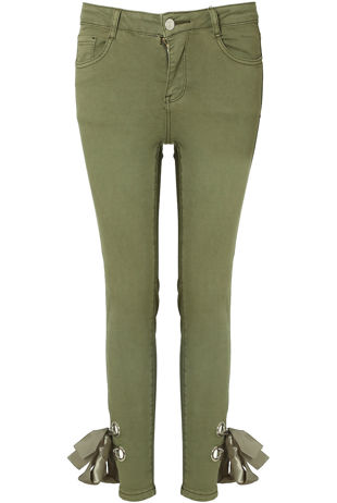 Ankle Lace Tie Up Stretch Skinny Light Khaki Jeans