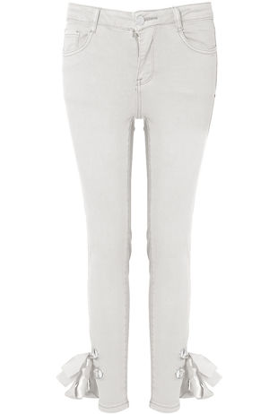 Ankle Lace Tie Up Stretch Skinny White Jeans