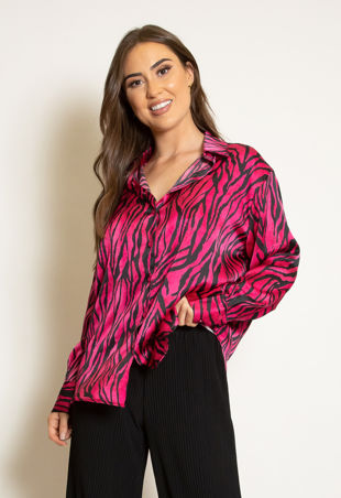 Beige Zebra Print Satin Shirt-Copy