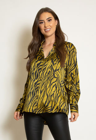 Fuchsia Zebra Print Satin Shirt-Copy