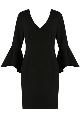 Black Bell Sleeve Back Zip Up Bodycon Dress