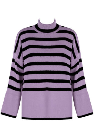 Lilac Monochrome High Neck Striped Jumper