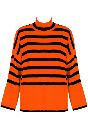 Orange Monochrome High Neck Striped Jumper