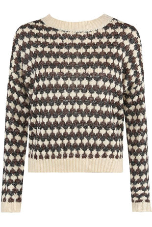 Beige Contrast Textured Knitted Jumper