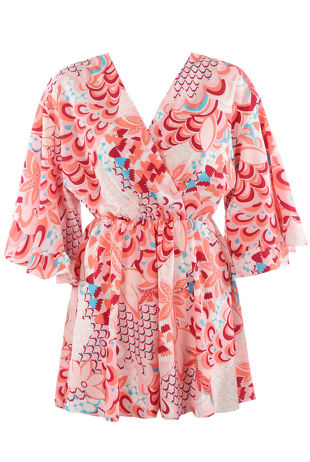 Rose Floral Print V Neck Wrap Up Playsuit 