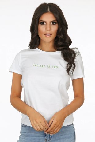 Shimmer Green Falling In Love Slogan T-Shirt