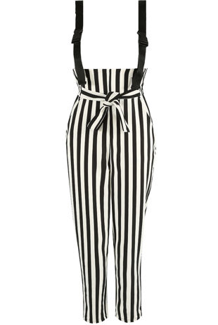 Monochrome Striped Jumpsuit With Webbing Detail