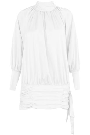 White Side Knotted High Neck Satin Dress