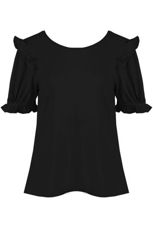 Black Frill Sleeve Round Neck Top