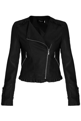 Black Faux Leather PU Cropped Jacket