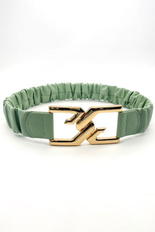 Green Ruched Crossover Metal Buckle PU Belt