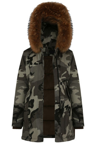 Camouflage Fur Collar Parka Coat
