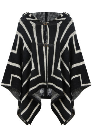 Navy With White Striped Knitted Poncho