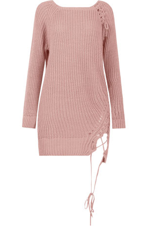 Rose Longline With Lace Up Ripped Jumper