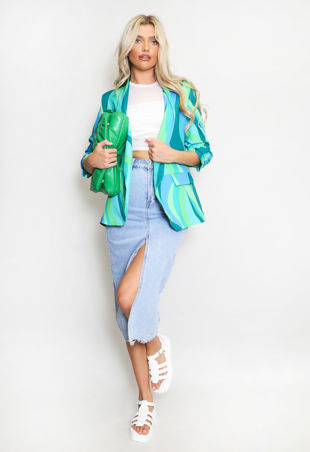 Retro Print Ruched Sleeve Open Blazer