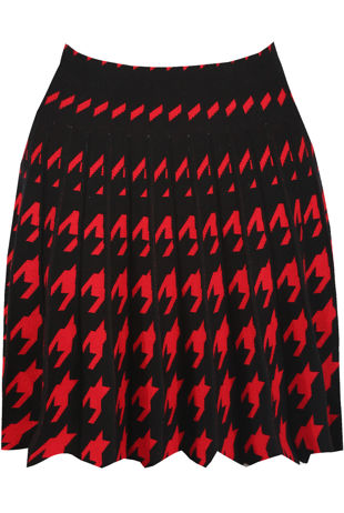  Red Contrast Dog Tooth Print Pleated Mini Skirt